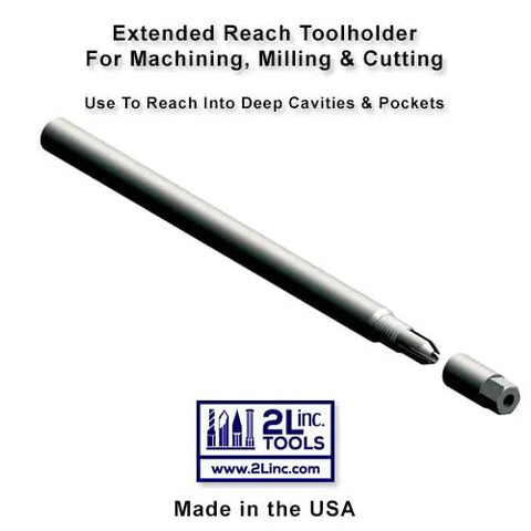 Extended Reach Tool Holder For CNC Machining And Milling, Holds 1/8 Inch Tool Bits, 3/8 Inch Shank, Solid Steel, Black Oxide Finish.