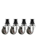 Pack Of Four 1.5 Inch Beefy Stainless Steel Silent Brake Casters For Universal Racks, shown in a line, heavy duty wheels