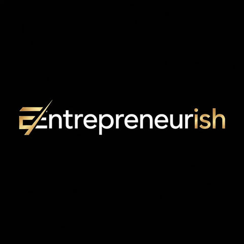 Entrepreneurish logo in gold and white on a black background, showcasing sleek design and modern branding.