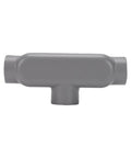 Built Tough T Type Conduit Body 3/4 Inch Electrical Metal Tubing Adapter in gray, featuring smooth surfaces for easy installation.
