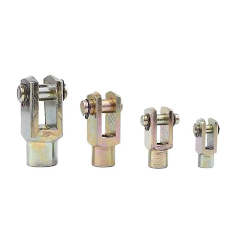 Y Type Cylinder Joint Kit With Rod And Piston Clevis For Multiple Thread Sizes M6 M8 M10 M12 M16 M20 M27 Industrial Grade Cylinder Accessories One Color, metal clevis set shown in four sizes