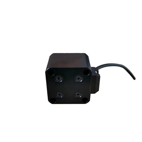 Front view of black 42x42mm NEMA 17 stepper motor with power-off brake and attached cable