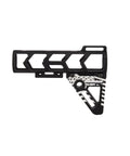 Patriot Fixed Stock For Airsoft, Lightweight Skeletonized Design In Black With White US Flag Pattern, Side View
