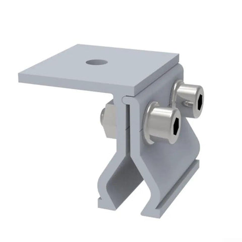 Rock Solid Aluminum Alloy Roof Clamp With Stainless Steel Screws Heavy Duty Solar Panel Mount Hardware on white background.