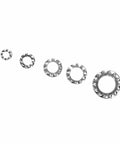 Various sizes of the 700 Piece Galvanized Toothed Washer Set Including Flat And Lock Washers M3 To M8 Assortment Kit displayed