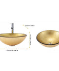Bathroom Vessel Sink,Tempered Glass Sink Yellow Round Wash Basin Bowl, Artistic Vanity Sinks With Chrome Faucet And Pop Up Drain dimensions 42x14.5cm