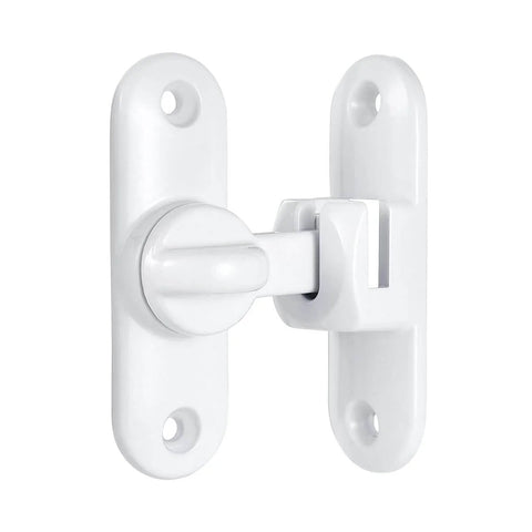 White Barn Door Latch Set With 90/180 Degree Gate Lock Ideal For Cabinets Sliding Doors And Bathrooms Zinc Alloy Right Angle Door Lock Latch No Fuss Install And Solid Security, close-up view of installed latch