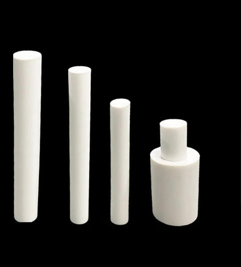 White PTFE Rod Bearing For Precision Machinery 4-200mm Diameter 190mm Length Low Friction Teflon Rods displayed on black background