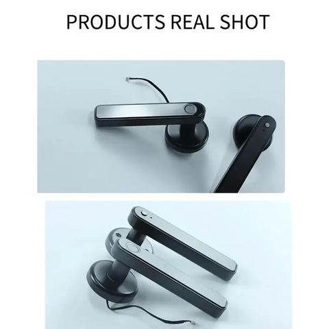 Slick Smart Door Lock Handle Featuring Quick Match Fingerprint And Private Code Remote Unlock Keyless Entry For House Doors Next Level Electronic Security Totally Legit, black smooth grip design.