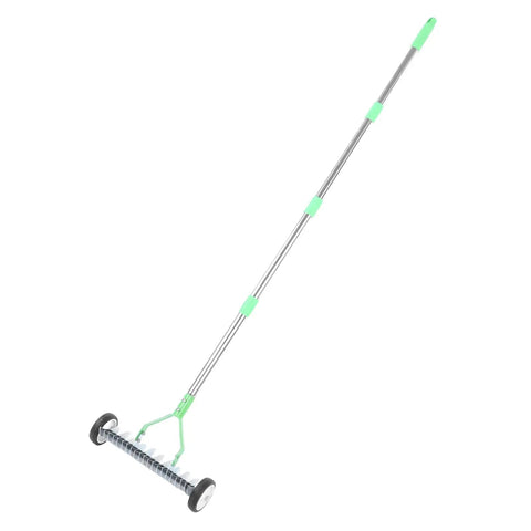 15 Inch Roller Dethatcher Rake With Ergonomic Handle For Lawn Aeration And Thatch Removal Carbon Steel Tool