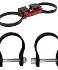 BadAss Quick Release Fire Extinguisher Mount Bundle Featuring Hella Secure Black Modular Rollbar Clamps Sized at 3.25 Inches and two straps.