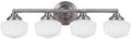 Academy Collection Four Light Wall Bath Vanity Light Kit with satin white glass and brushed nickel finish for modern bathrooms