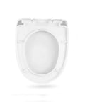 Top Shelf D Shaped Soft Close Toilet Seat With Secure Quick Release And 360 Swivel Adjustable Hinges For No Fuss Bathroom Cleaning And Slick Polypropylene Build, top view showing smooth white surface.