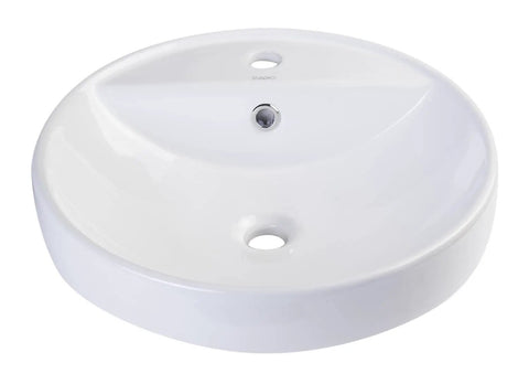 BA141 18 Inch Round Ceramic Above Mount Bathroom Basin With Single Hole Faucet Setup And Rear Center Drain No Fuss Built To Last Porcelain Sink For Modern Homes