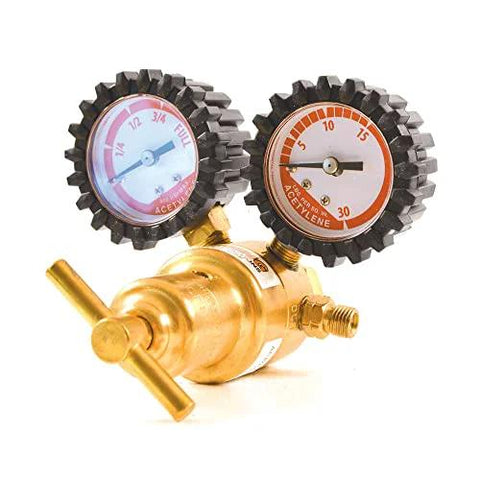 Uniweld Centurion RMC100 acetylene regulator with dual gauges, brass body, A outlet, 200 CGA inlet