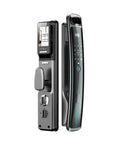 No Sweat Keyless Entry Rig Featuring 3D Biometric Scanner, black heavy duty digital door lock with touch keypad and monitor.