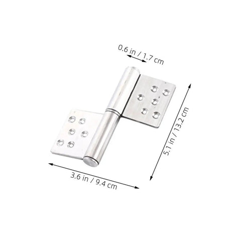 Detachable Flag Hinge Set Stainless Steel Weld On 5 Inch Heavy Duty Door Hinges 2.5mm Thick For Bathroom And Fire Doors Easy Install Rust Resistant Ultra Secure 2 Pack shown flat with dimensions.