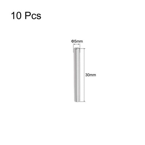 5mm By 30mm Dowel Pins Set, 304 Stainless Steel, Rust Resistant Shelf Support Pins, shown in front view, 10 pieces, silver tone
