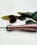 Side view of pink pearl silk handled quilling bead roller tool with slotted winding pin, part of the Quilling Bead Roller Tool Set.