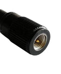Close-up of SMA male connector on SMA W100RX2 Telescopic Handheld Antenna For 2M And 70cm Dual Band Ham Radios, stainless steel whip.