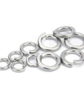 Front view of 10 stainless steel metric split lock washers (304 stainless) for screws and bolts