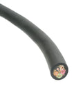 Close-up of Kickin Heavy Duty 12AWG Five Conductors SOOW Portable Power Cable 600Volt Black 100Foot showing inner conductors.
