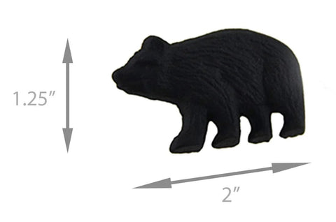 Rustic Black Bear Drawer Knobs Set Of 4 Metal Cabinet And Drawer Pulls, showing bear-shaped design, 2 inches wide by 1.25 inches high.