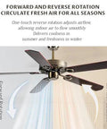Forward and reverse rotation feature of Straight Up Silent Remote Control Ceiling Fan With Six Speed Settings And High Octane Motor.
