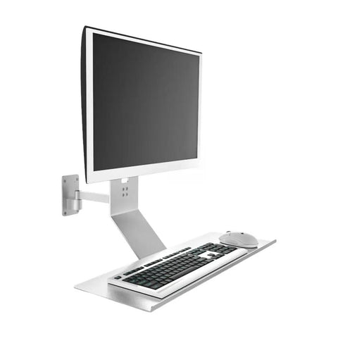 Universal Monitor Wall Mount With Smooth Swivel Adjustment For Effortless Office Desk Organization Built Legit To Elevate Your Workspace Routine And Make Your Tech Setup Hit Different, featuring a sleek design with a monitor and keyboard.