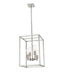 Brushed Nickel 4 Light Chandelier For Foyer And Dining Room Industrial Lantern Pendant Light With Metal Square Ceiling Hanging Design Dope Modern Vibe