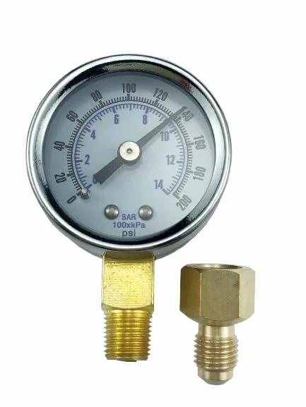 Oil burner fuel pressure test gauge 0-200 PSI with chrome bezel and two brass fittings