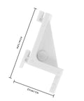 Close-up of a sturdy white plastic refrigerator shelf clip with dimensions, part of 8 Pack Plastic Refrigerator Shelf Clips For Freezer And Fridge.