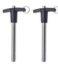 2 Pack T Handle Ball Locking Pins With Rope Quarter Inch Diameter 2 Inch Length 304 Stainless Steel Pin With Aluminum Grip Push Button
