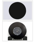 Top Shelf 31 Inch Black Tempered Glass Lazy Susan Turntable showing top and underside views, perfect for kitchen or dining use.