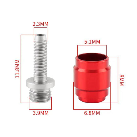 Pro Grade Bicycle Brake Olive Connecting Insert Kit For Avid SRAM Hydraulic Disc Brakes, side view of red and silver components.