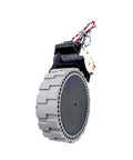 Right replacement wheel for Ecovacs Deebot vacuum cleaner; gray rubber tire with motor housing and wires.