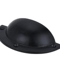 Side view of Set Of 10 Cast Iron Cup Drawer Pulls With Black Coated Finish, Dimensions 3.75 by 1.63 Inches And 3.25 Inch Cup Diameter