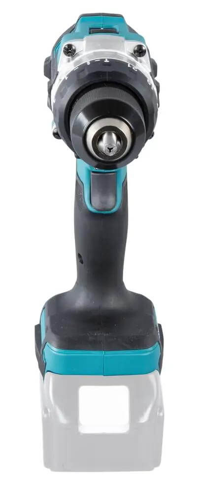 Close-up of Top Shelf 18V Brushless Cordless Combi Drill Featuring Hammer Drilling 13Mm Chuck Two Speed Control And 21 Torque Settings.