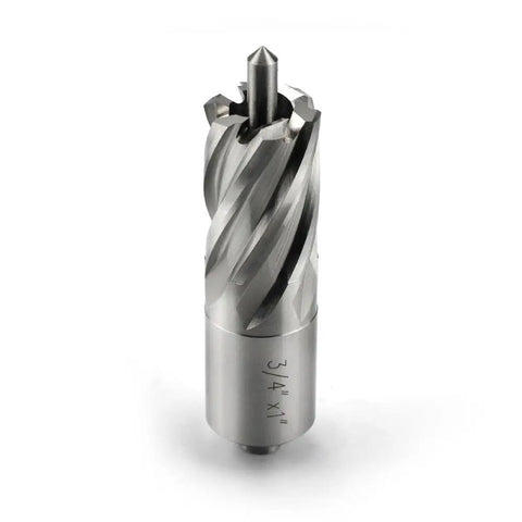 No Nonsense HSS Annular Cutter 3/4 Inch Cut Dia with 3/4 Weldon Shank and pilot pin for burr free smooth cuts.
