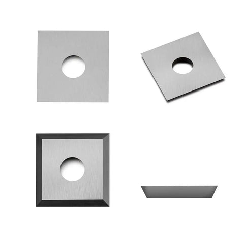 12Mm Square Tungsten Carbide Router Bit Replacement Inserts With Mounting Hardware Four Indexable Cutting Edges for hardwood and MDF shown from multiple angles.