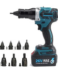 26V Cordless Rivet Gun Kit With Brushless Motor And Built In Led Light Portable M3 To M12 Rivet Nut Installer with six pull heads.