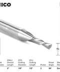 YONICO downcut router bit, 2-flute solid carbide CNC end mill, 1/8 in dia, 1/4 in shank (side view)
