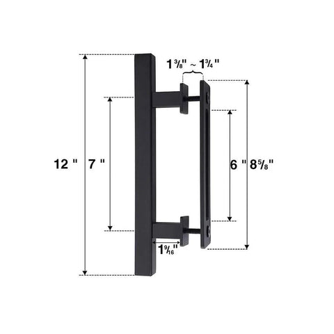 Heavy Duty 12 Inch Sliding Barn Door Handle Set In Brushed Nickel Flush Pull Handles For Interior Doors Durable Stainless Steel Construction Rust Resistant 2 Piece Kit Easy Install For Doors 1.375 To 1.75 Inch Thick, side view.