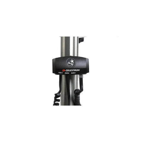 Close-up of StarSense AutoAlign For Sky-Watcher SynScan Mounts, Plug-And-Play Telescope Alignment system on metal mount.