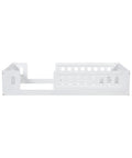 White wood Twin Size Montessori Floor Bed With Safe Guardrails For Toddlers, low to the ground design, side view