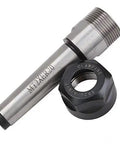 ER20 MT2 Collet Chuck Holder with M10 Drawbar, showing close-up of precision ground steel shank and 34mm lock nut