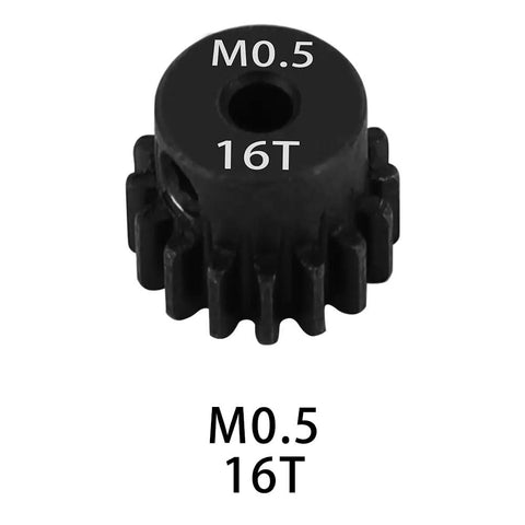 Close-up of a 16T pinion from 0.5M Pinion Gear Set For 1 By 24 And 1 By 28 RC Cars And Trucks 2Mm Shaft Hardened Steel Durable Reusable