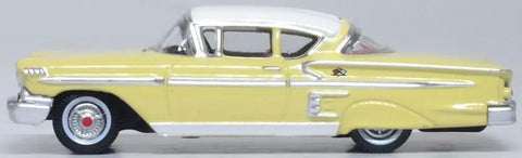 1958 Chevy Impala Sport Diecast Model Car 1/87 HO Scale Colonial Cream With Snowcrest White Top side view