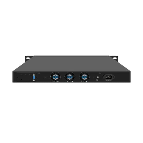 Plug And Play Ready Heavy Duty 1U Rackmount Firewall Rig Built Tough With Intel Core I3 N300 Engine And 8X 2.5GbE Lan Ports rear view.