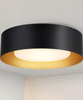 Modern Black And Gold Flush Mount Ceiling Light With Glass Drum Shade Close To Ceiling Round Fixture For Bedroom Living Room Dining Room Hallways And Bathroom Minimalist Style on white ceiling